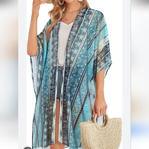 Simply Noelle Sheer Kimono Cover Up Wrap Boho Paisley Print